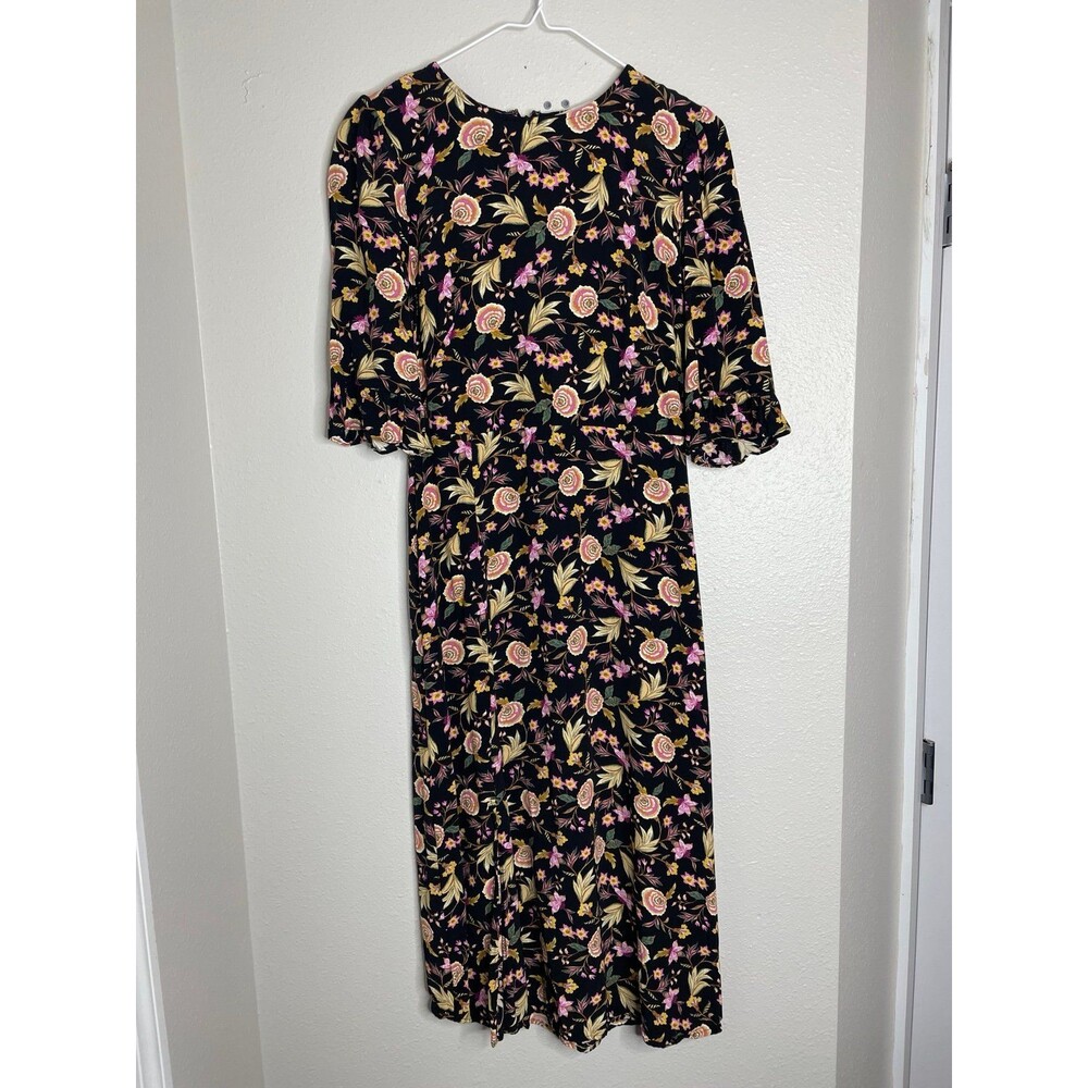 LOFT Black Floral Midi Dress Size 2 Cottagecore Boho Feminine